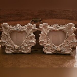 2 Ceramic Picture Frames With Cherubs And Heart Shape
